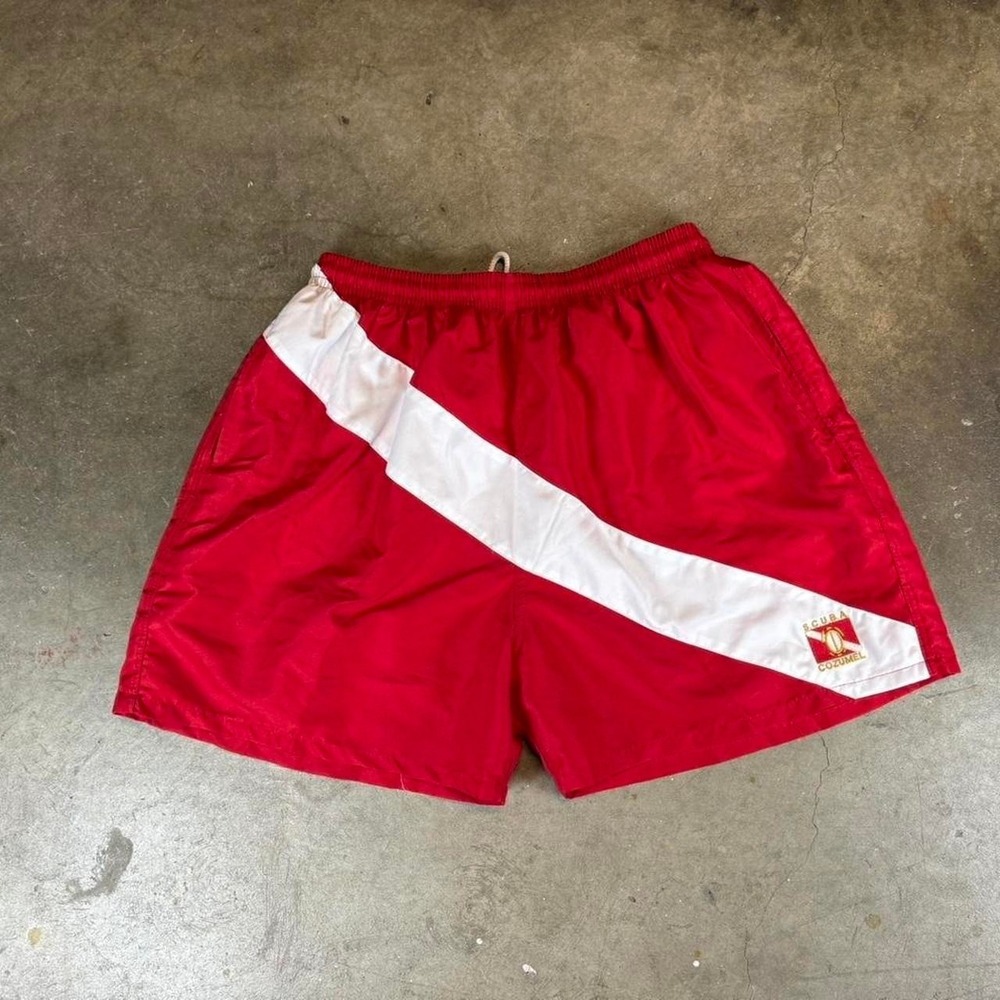 Vintage Red & white diving swim shorts Men's Size XXL